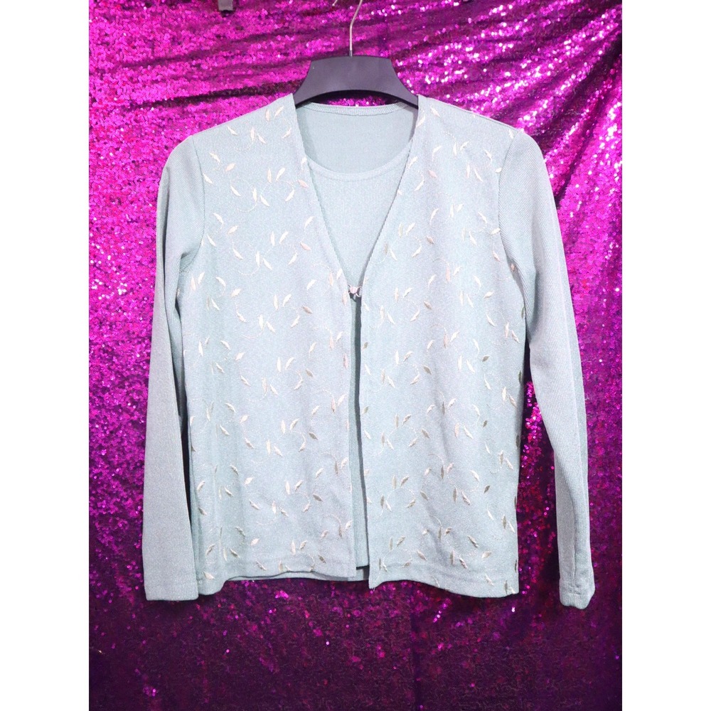 Mint 2-in-1 Cardigan Sweater M Womens Leaf Embroidered Ribbed Cardigan Shell
